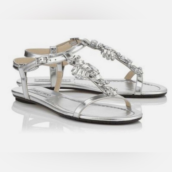 Jimmy Choo Metallic Night Crystal-embellished Suede Sandals Size 38 - Picture 1 of 6
